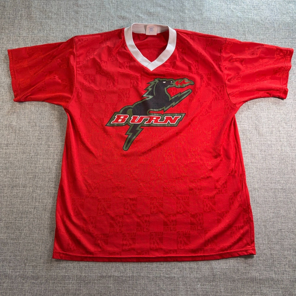 Vintage Dallas Burn Jersey Large Majestic MLS Soccer FC Dallas Made USA Red 90s