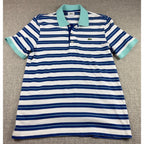 Lacoste Polo Shirt Men M Size 4 Blue White Stripe Aqua Collar Cotton