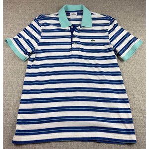Lacoste Polo Shirt Men M Size 4 Blue White Stripe Aqua Collar Cotton