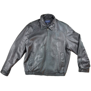 Worn-In Black Lambskin Leather Bomber Jacket Daniel Cremieux XL