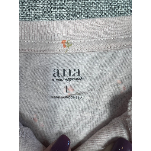 a.n.a Floral Henley Top Women's L Pink Long Sleeve 100% Cotton NWT