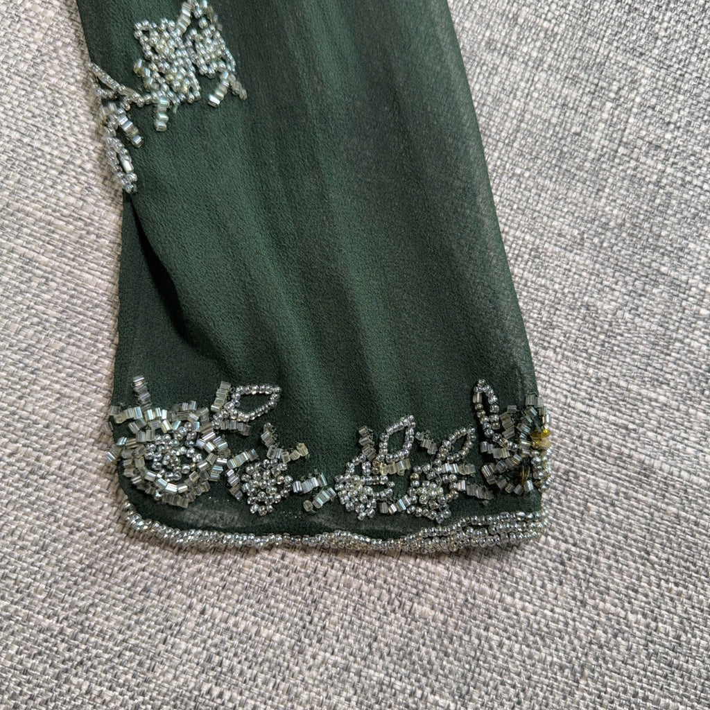 Scala 100% Silk Beaded Dress Jacket Set Womens L Green Formal Evening