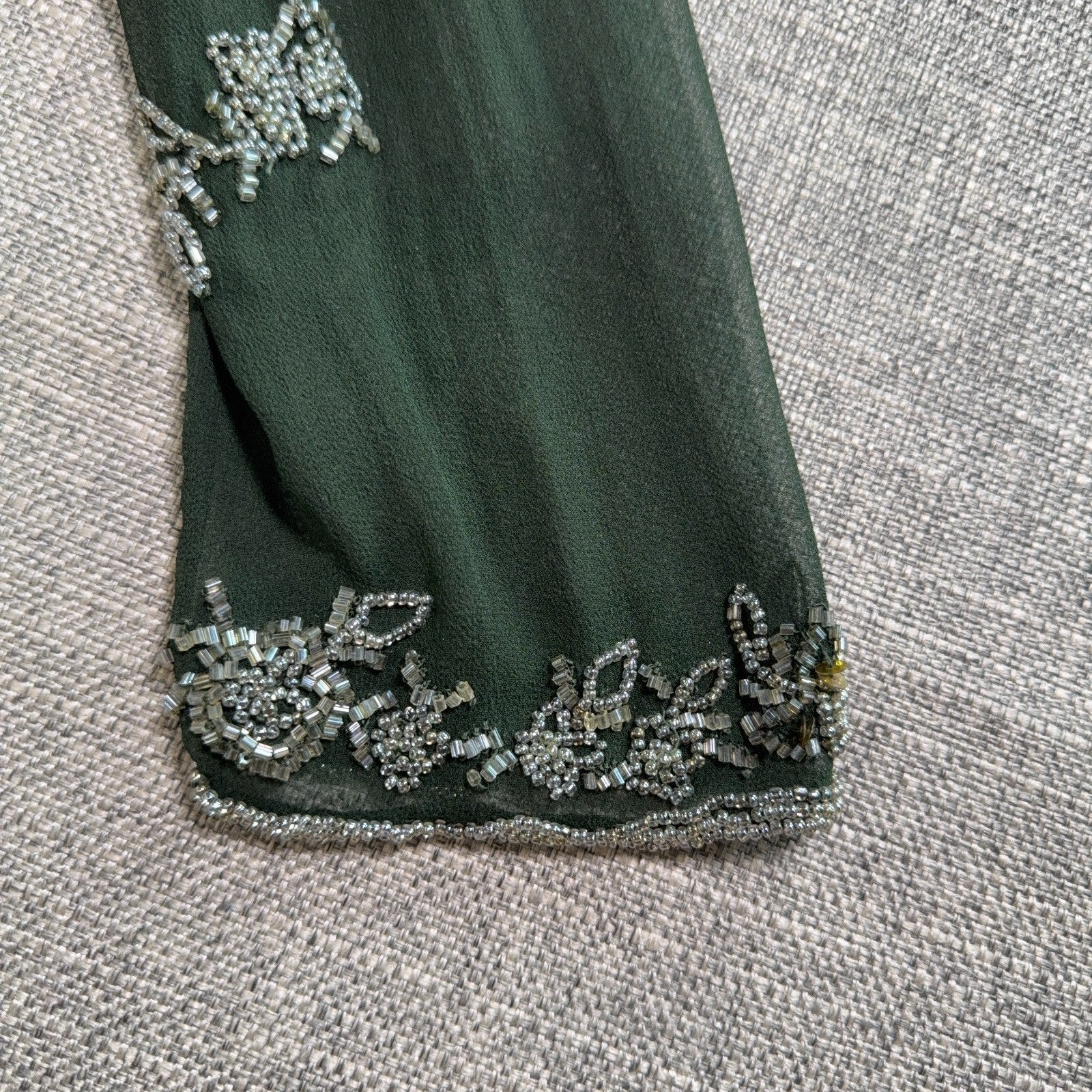 Scala 100% Silk Beaded Dress Jacket Set Womens L Green Formal Evening