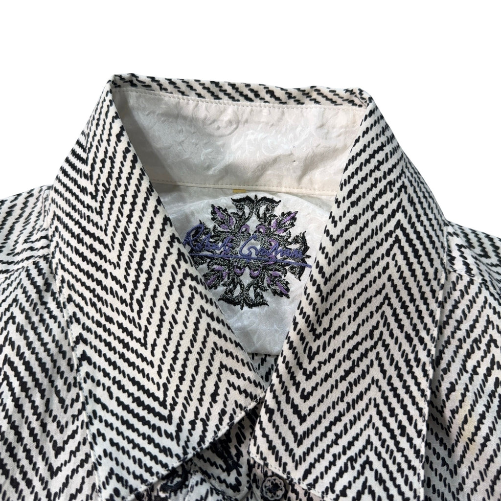 Robert Graham Women's S Black White Herringbone Embroidered Shirt Silk Trim
