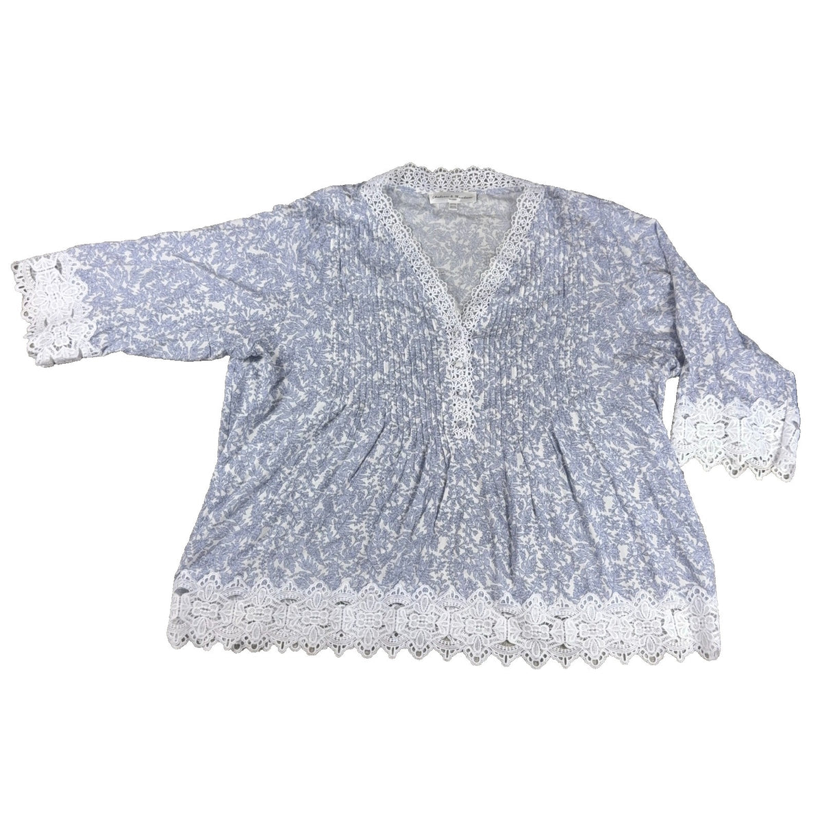 Chelsea & Theodore Womens 2X Floral Rayon Blouse Lace Trim Boho Cottagecore