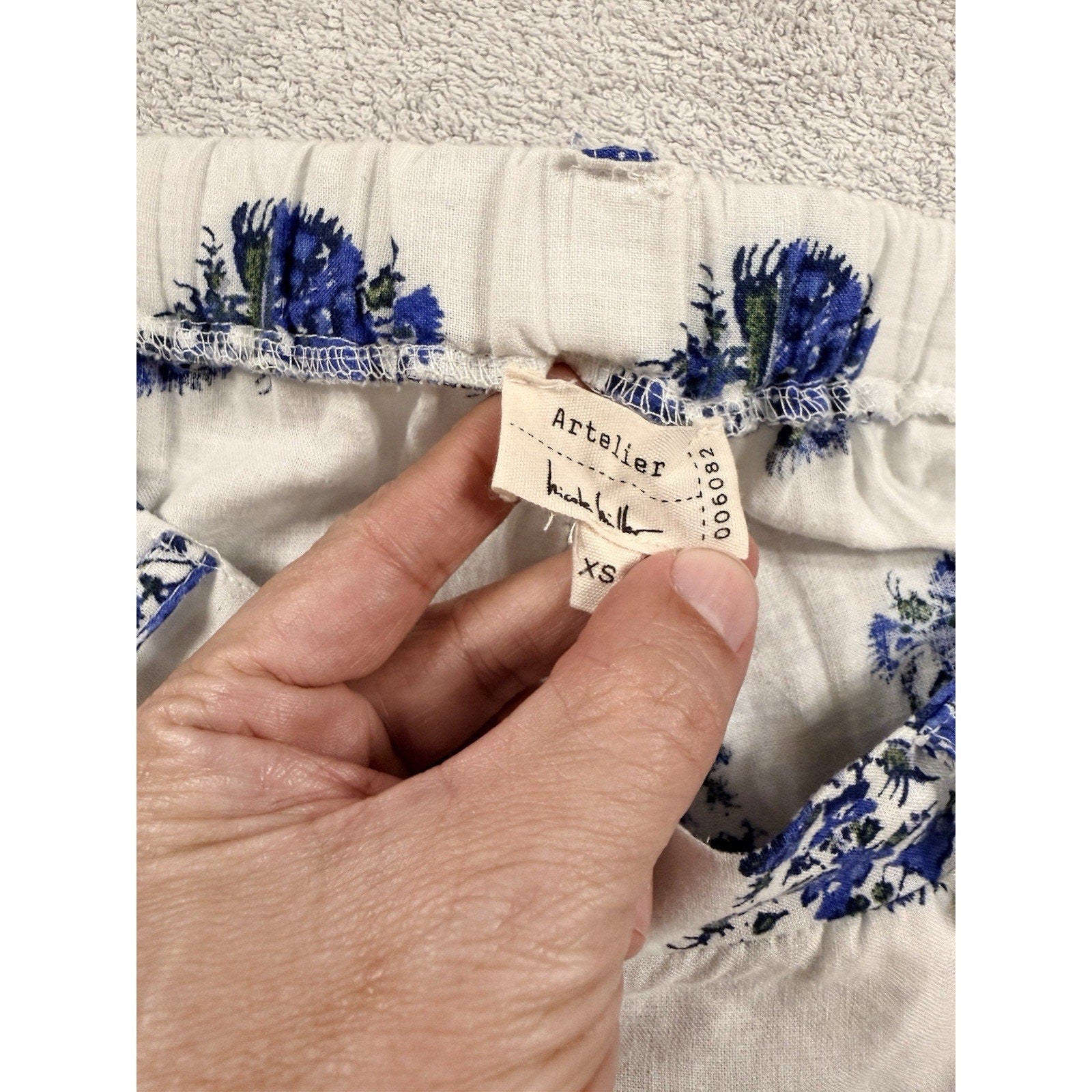 Atelier Nicole Miller Womens XS Blue White Boho Palazzo Pants Wide Leg Resort