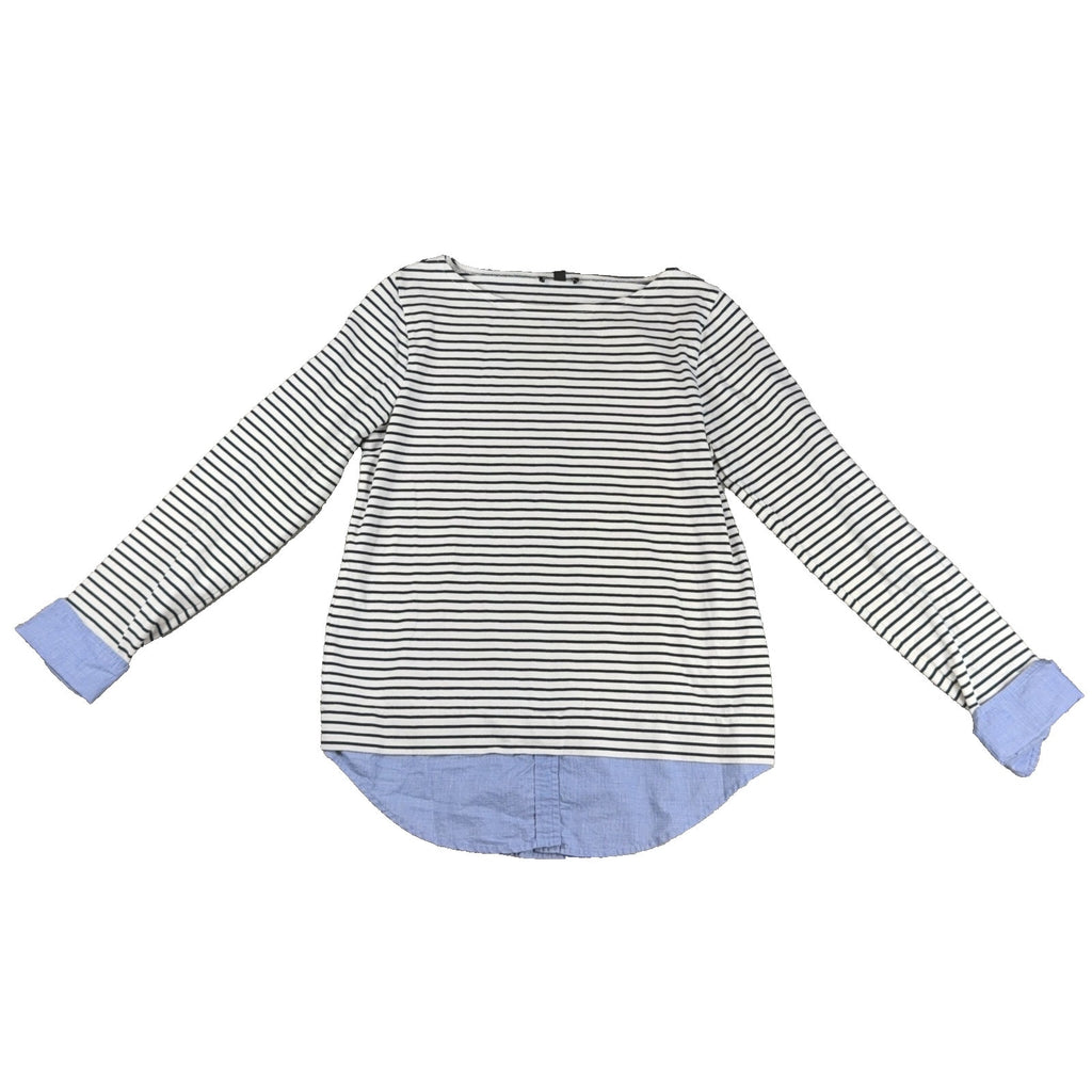 J Crew Mercantile Womens M Striped Mixed Media Top Chambray Shirttail Long Sleev