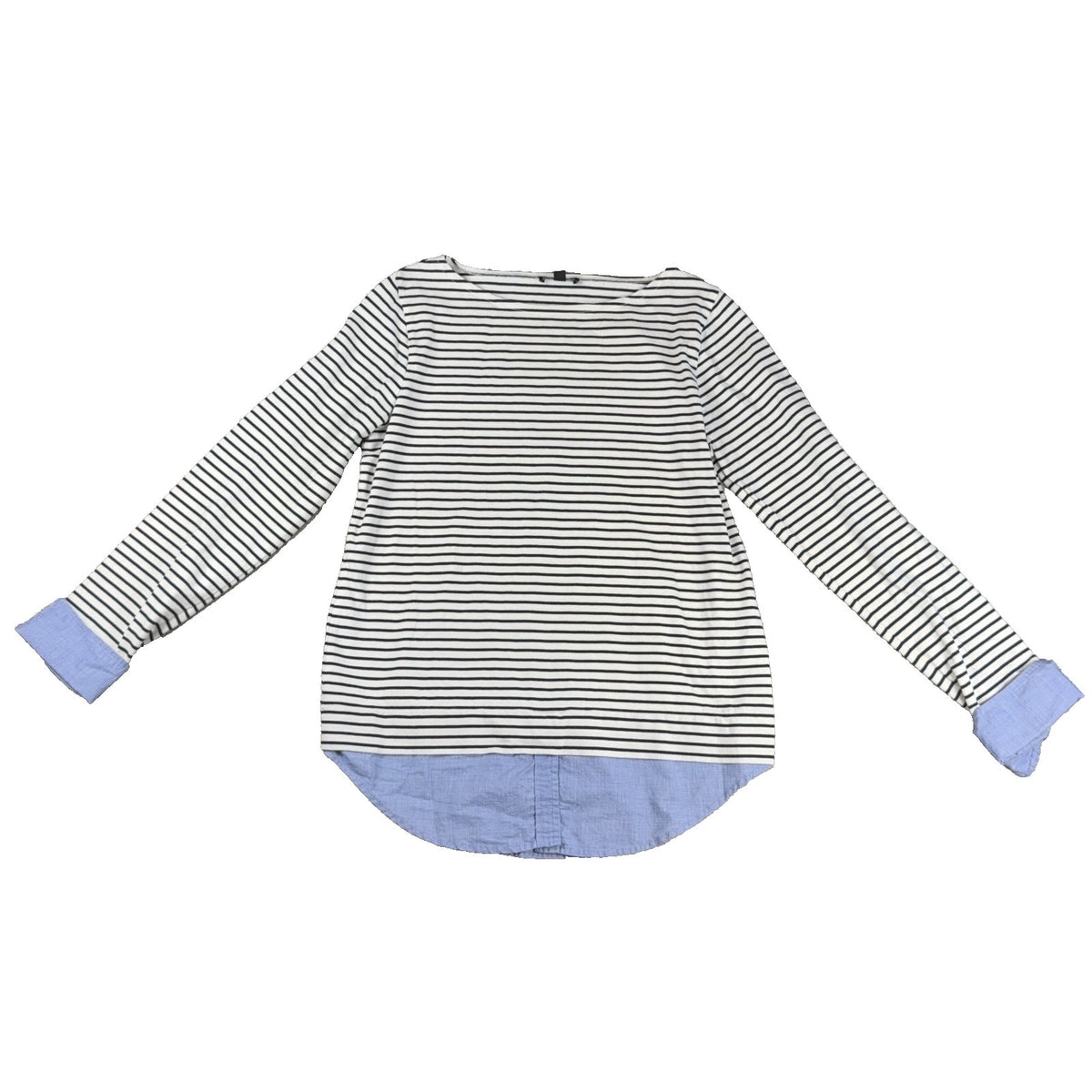 J Crew Mercantile Womens M Striped Mixed Media Top Chambray Shirttail Long Sleev