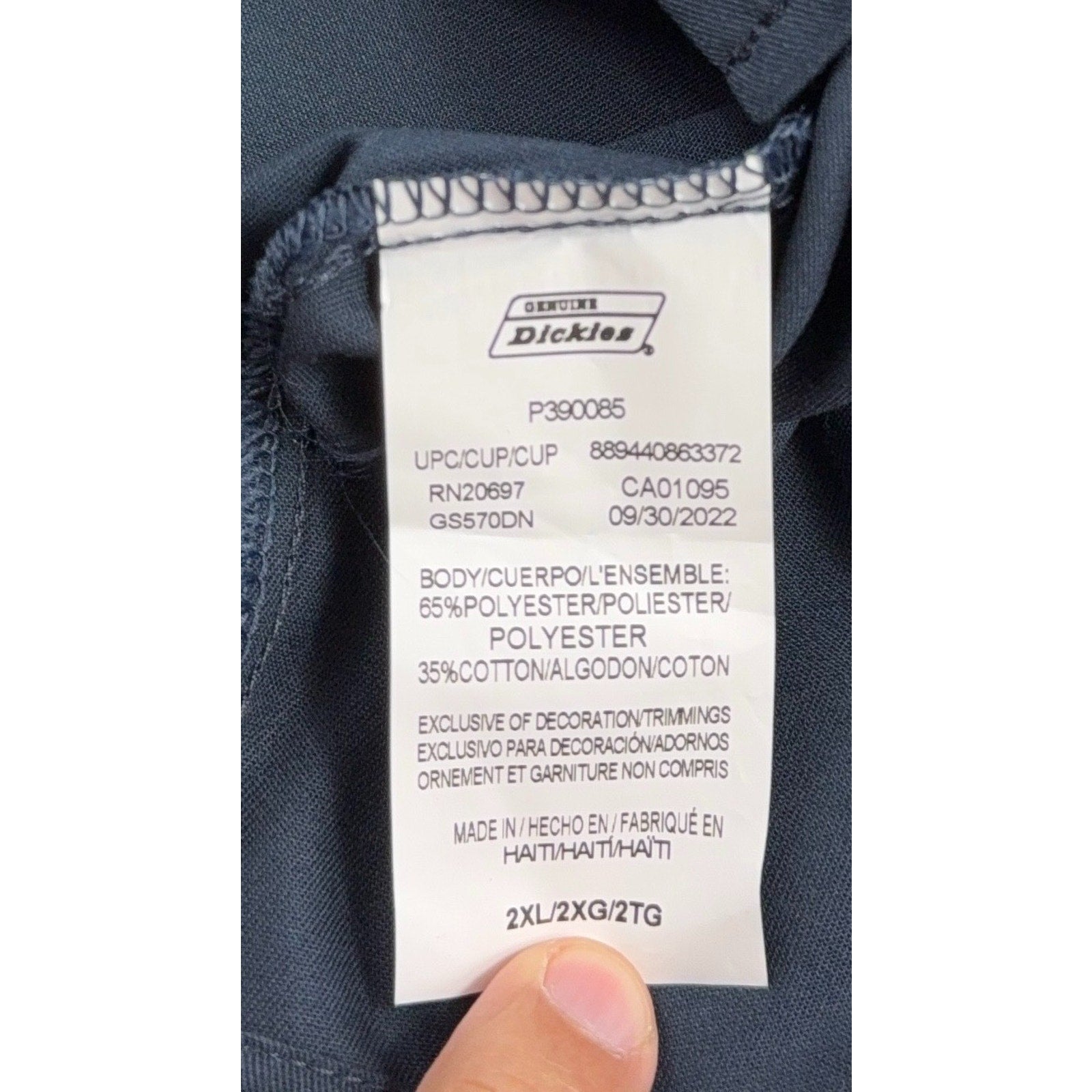 Dickies Temp Control Work Shirt Men 2XL Navy Short Sleeve Button Up 2X