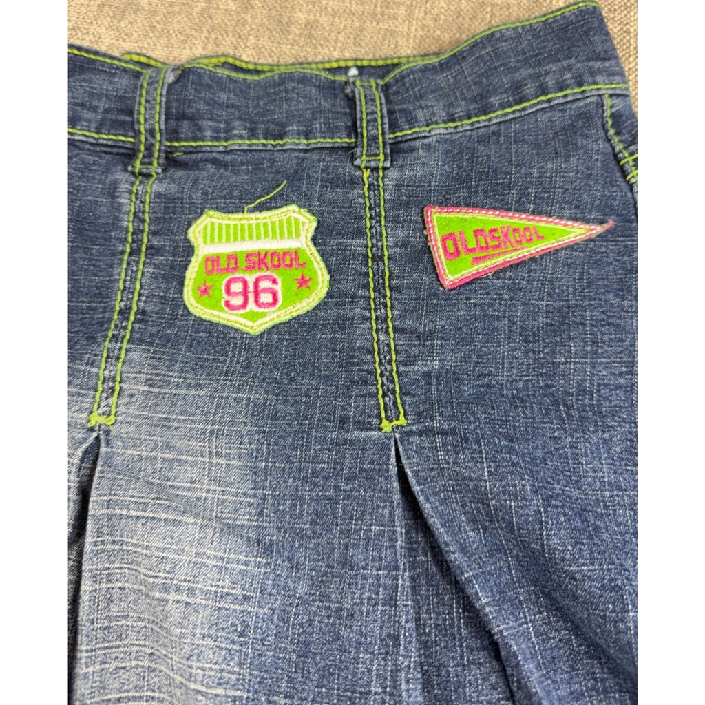 Old Skool Denim Pleated Mini Skirt Womens 20 Y2K Patch Neon Stitch Plus Size