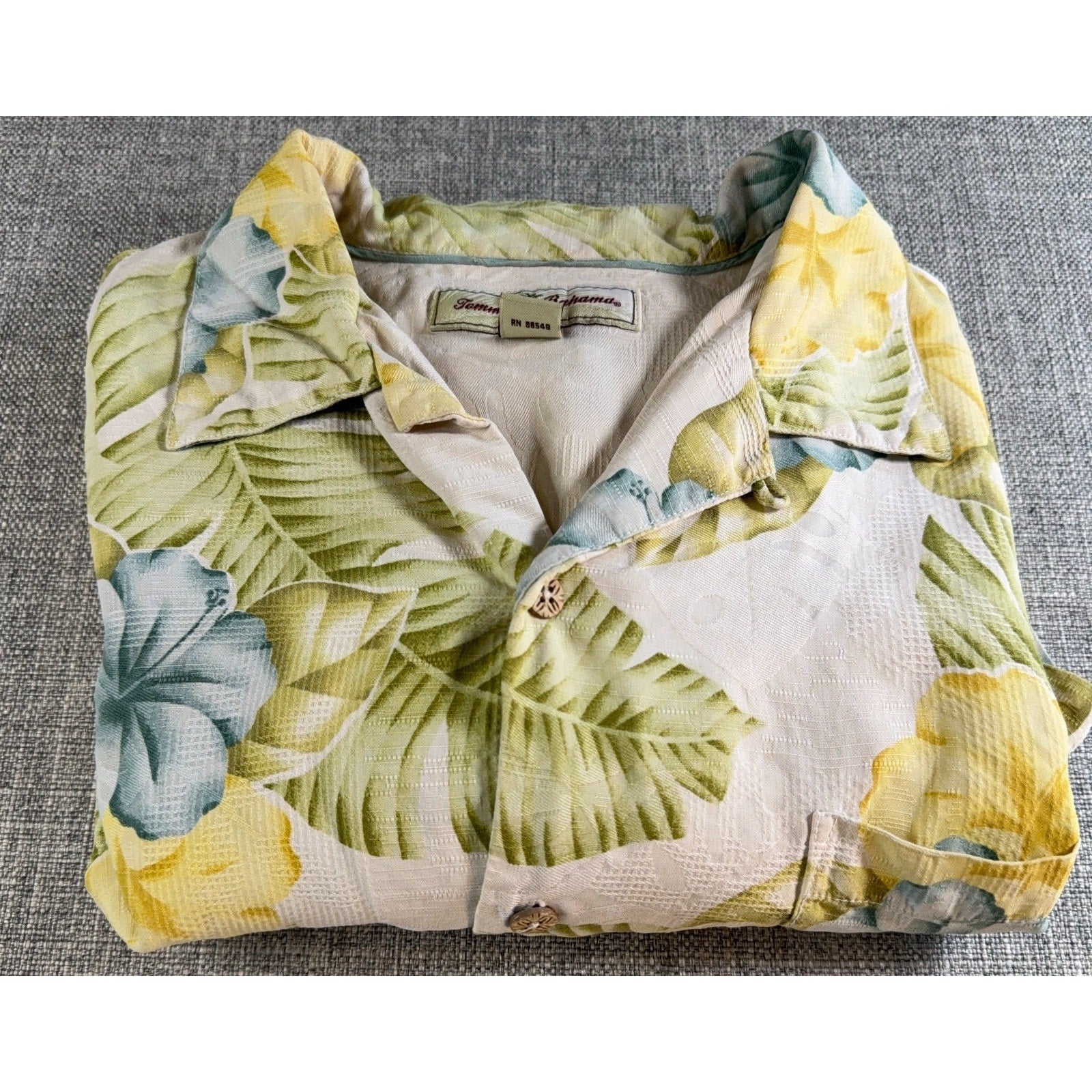 Tommy Bahama Shirt Men L 100% Silk Hibiscus Floral Hawaiian Camp Jacquard