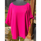 Umgee Women’s Large Hot Pink Blouse Layered Ruffle Bell Sleeve Boho Tunic Top
