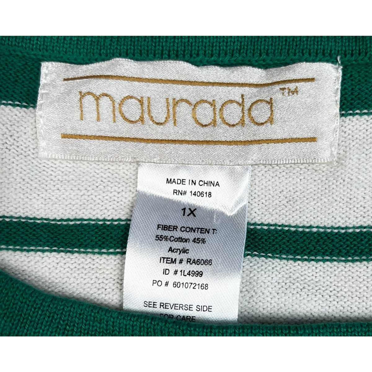 Maurada St Patrick's Day Sweater Womens 1X Green White Shamrock Striped
