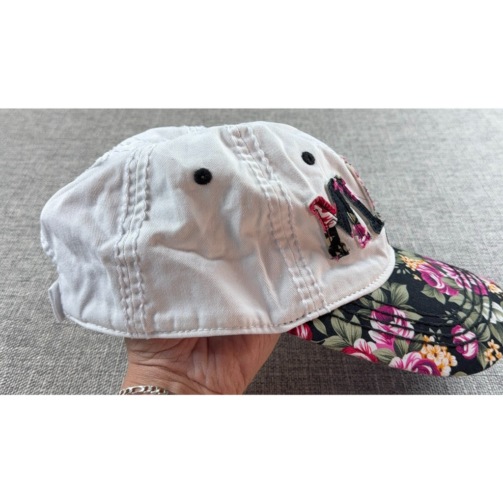 Robin Ruth Miami Original Floral Baseball Cap White Pink Roses Adjustable Hat