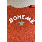 Boheme Made in Italy Sweater Womens Rust Orange Rhinestone Star Oversized Knit
