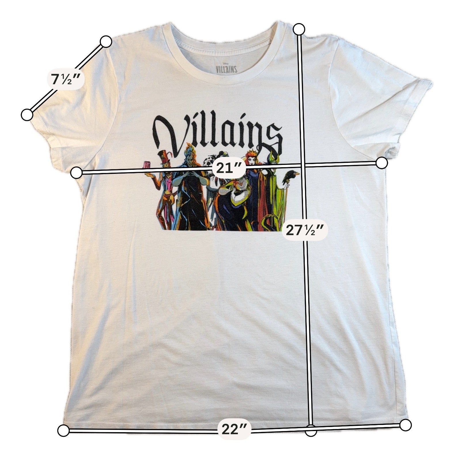 Disney Villains Women's XL White Graphic Tee Maleficent Ursula Cruella Hades
