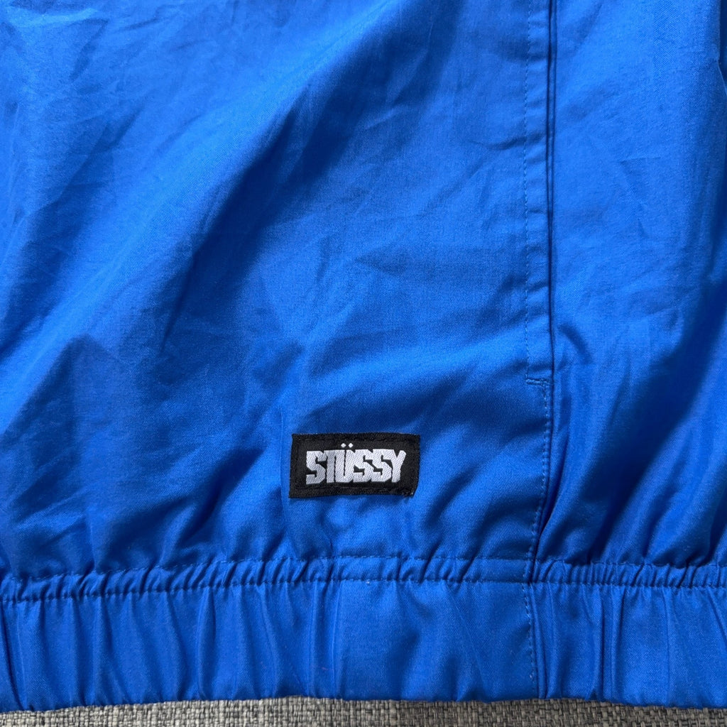 Stussy Authentic Gear Windbreaker Jacket Mens XL Blue Neon Yellow Quarter Zip