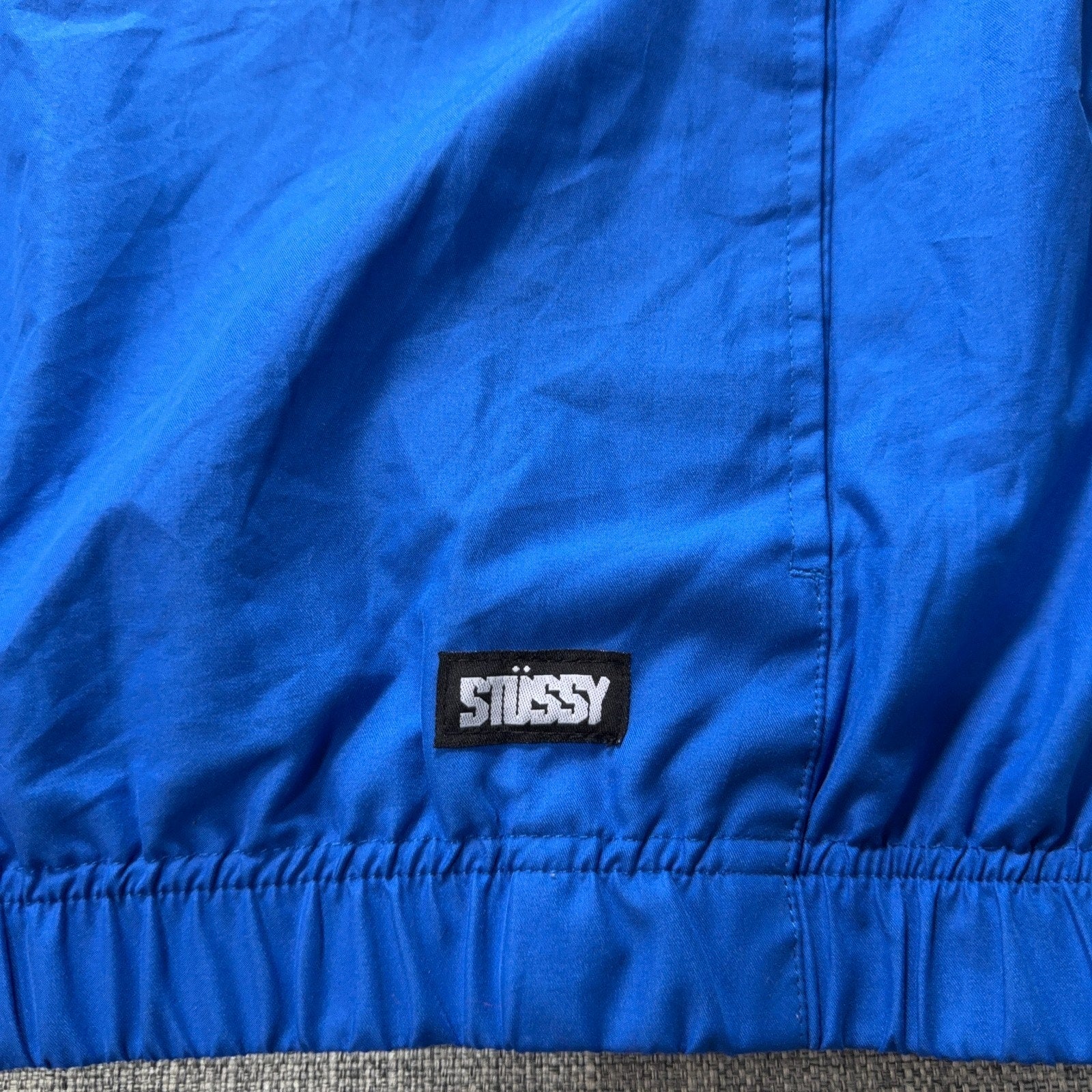 Stussy Authentic Gear Windbreaker Jacket Mens XL Blue Neon Yellow Quarter Zip