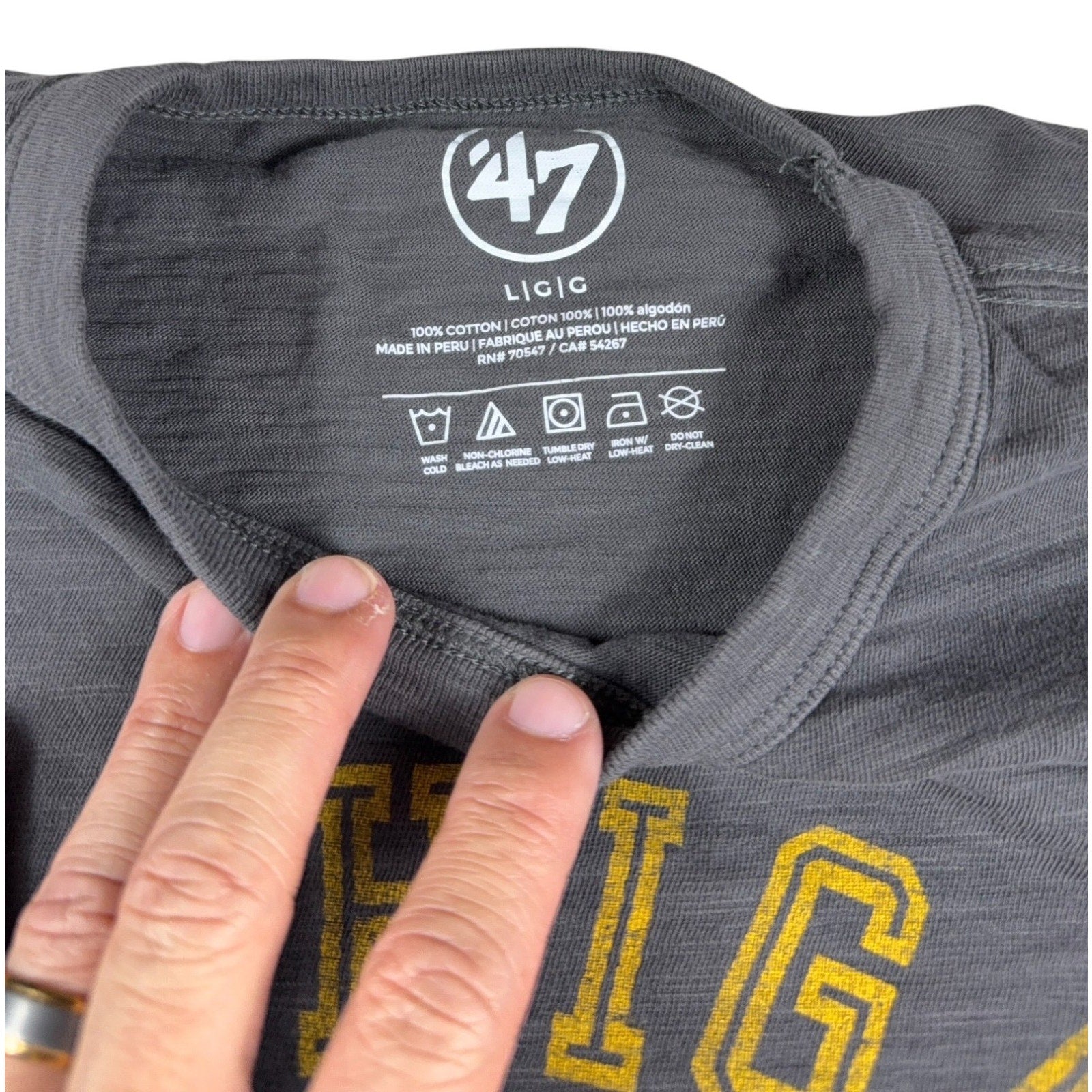 Michigan Wolverines ’47 Brand Mens L Long Sleeve Shirt Retro Mascot NCAA Gray