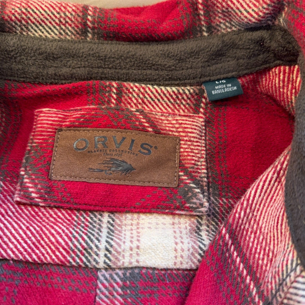 Orvis Classic Collection Flannel Shirt Jacket Mens Large Red Plaid Fleece Lined