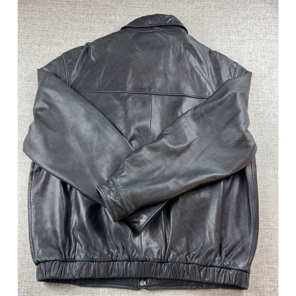 Worn-In Black Lambskin Leather Bomber Jacket Daniel Cremieux XL