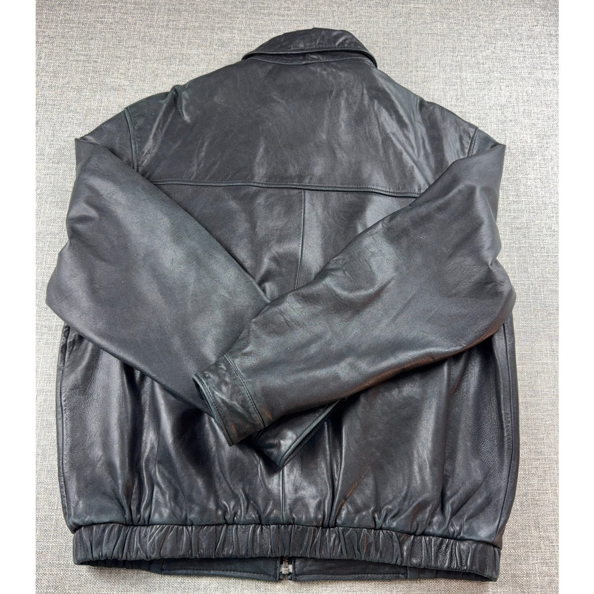 Worn-In Black Lambskin Leather Bomber Jacket Daniel Cremieux XL