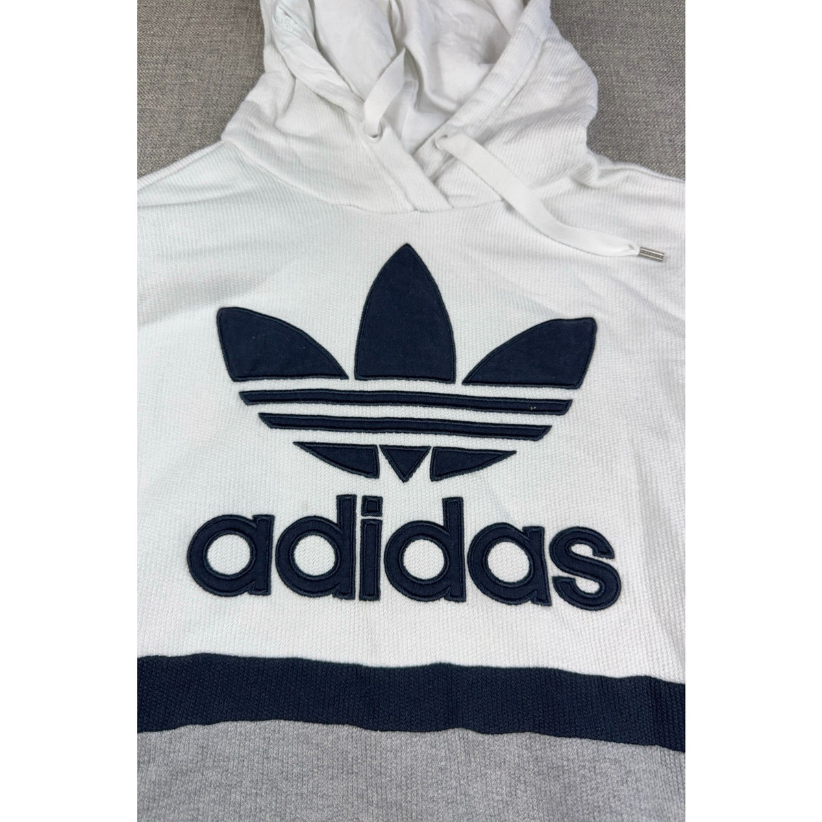 Adidas Originals Trefoil Hoodie Womens S White Gray Navy Colorblock Pullover