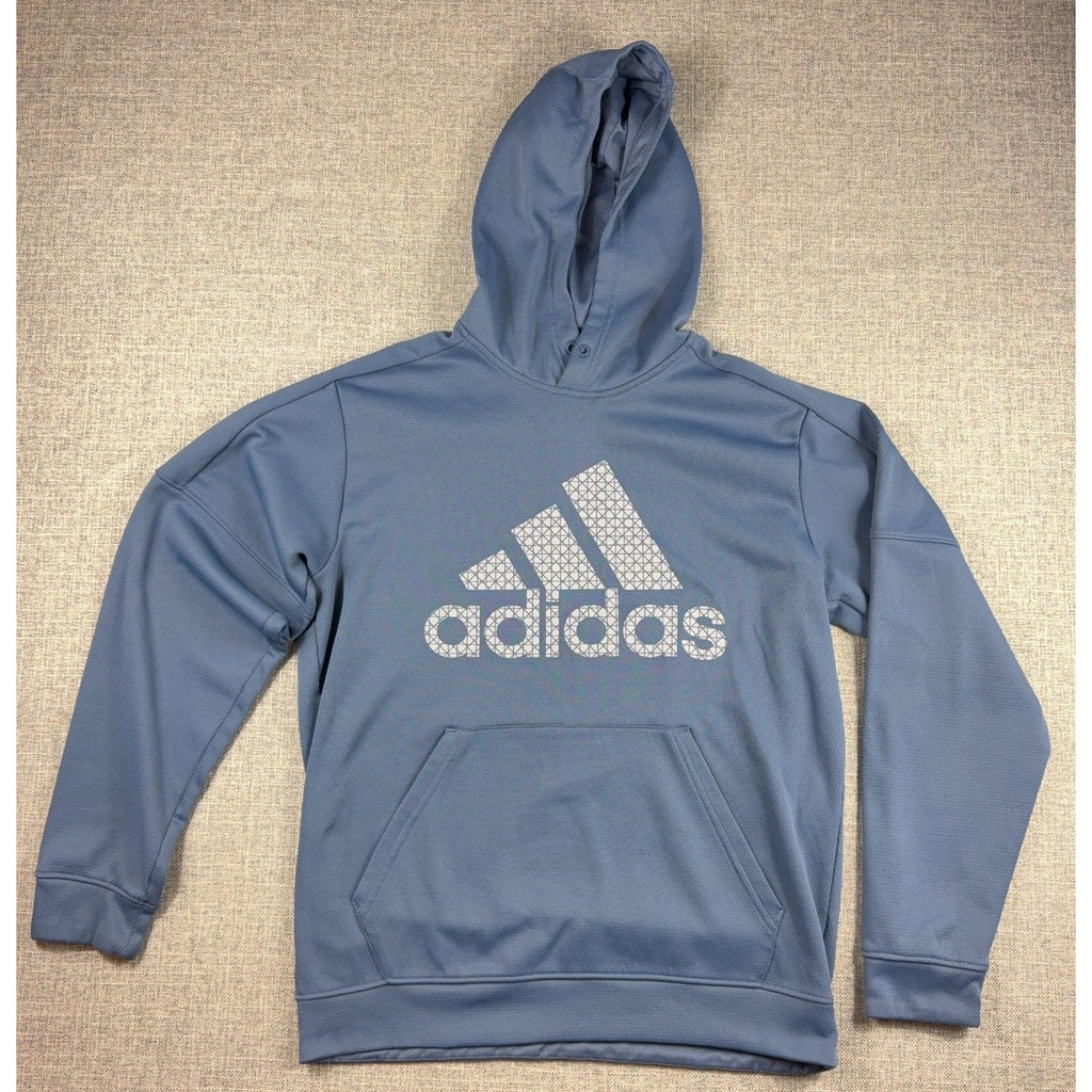Adidas ClimaWarm Hoodie Mens L Blue Big Geometric Logo Pullover FR8273 2019