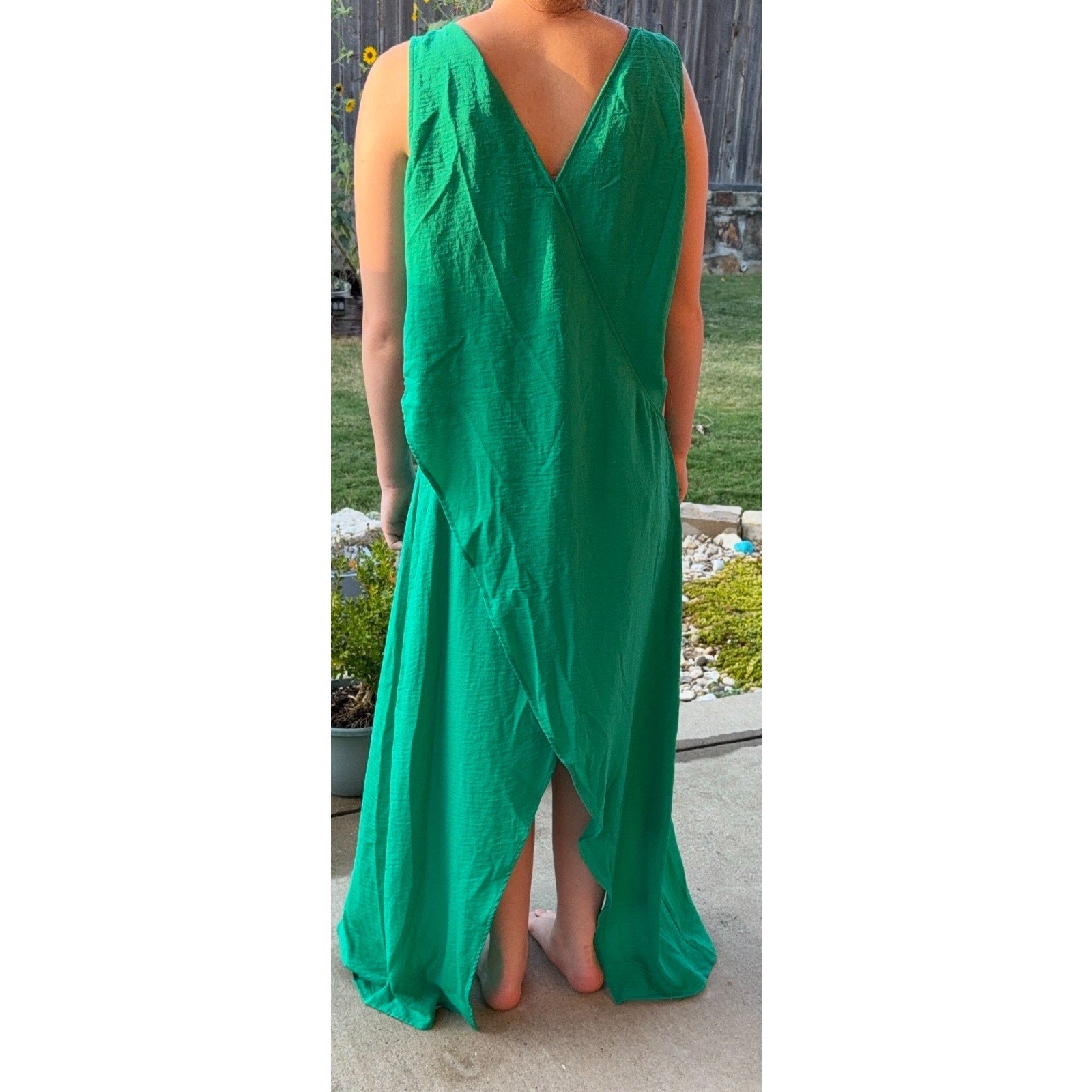 Halara Womens M Emerald Green Wrap Maxi Dress Open Side High Low Resort Coverup