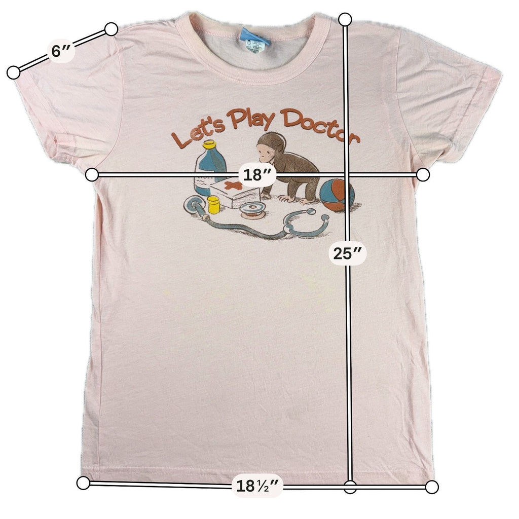 Junk Food Curious George Let’s Play Doctor T Shirt Womens XL Pink Made USA