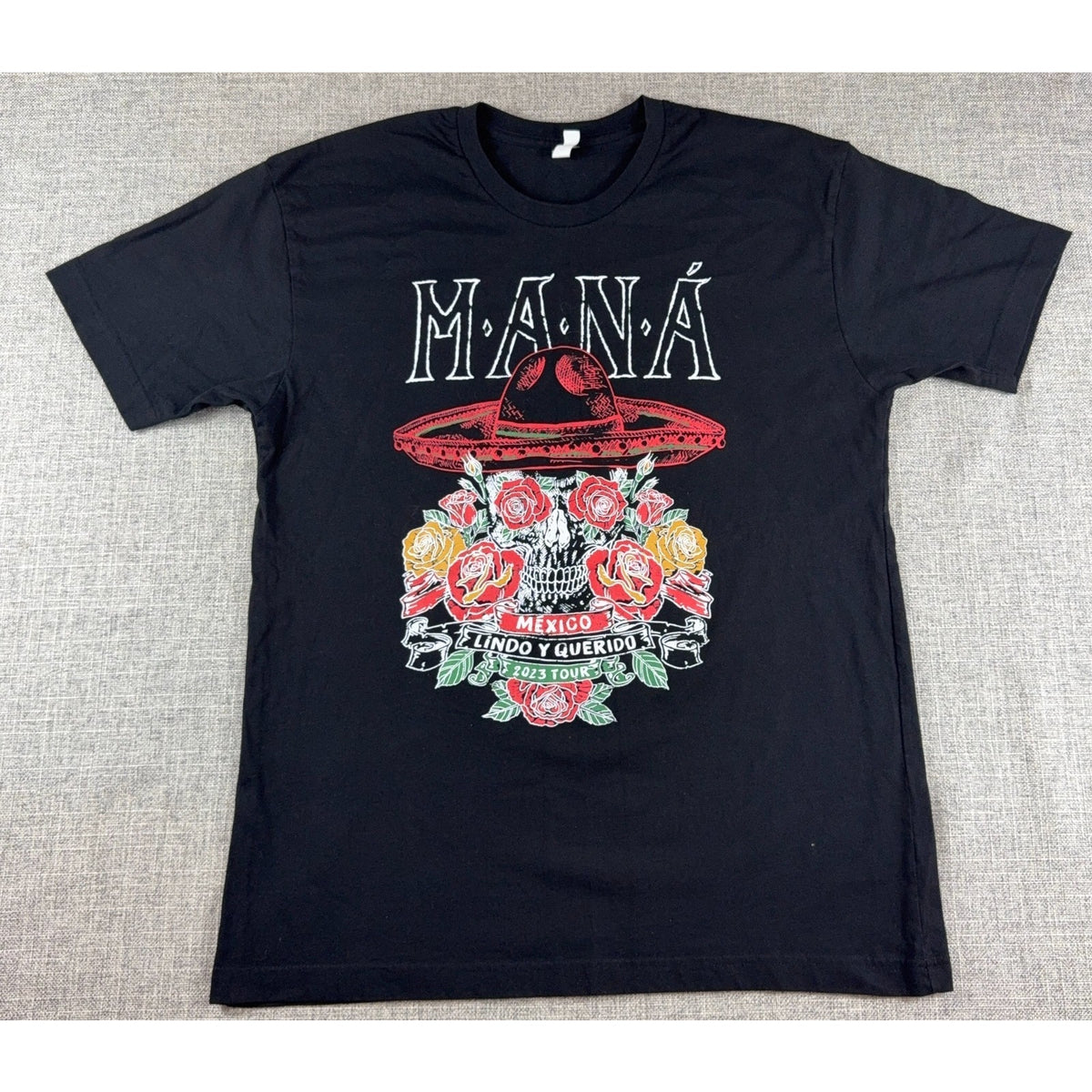 Mana Mexico Lindo y Querido 2023 Tour T Shirt Black Skull Roses Concert Tee