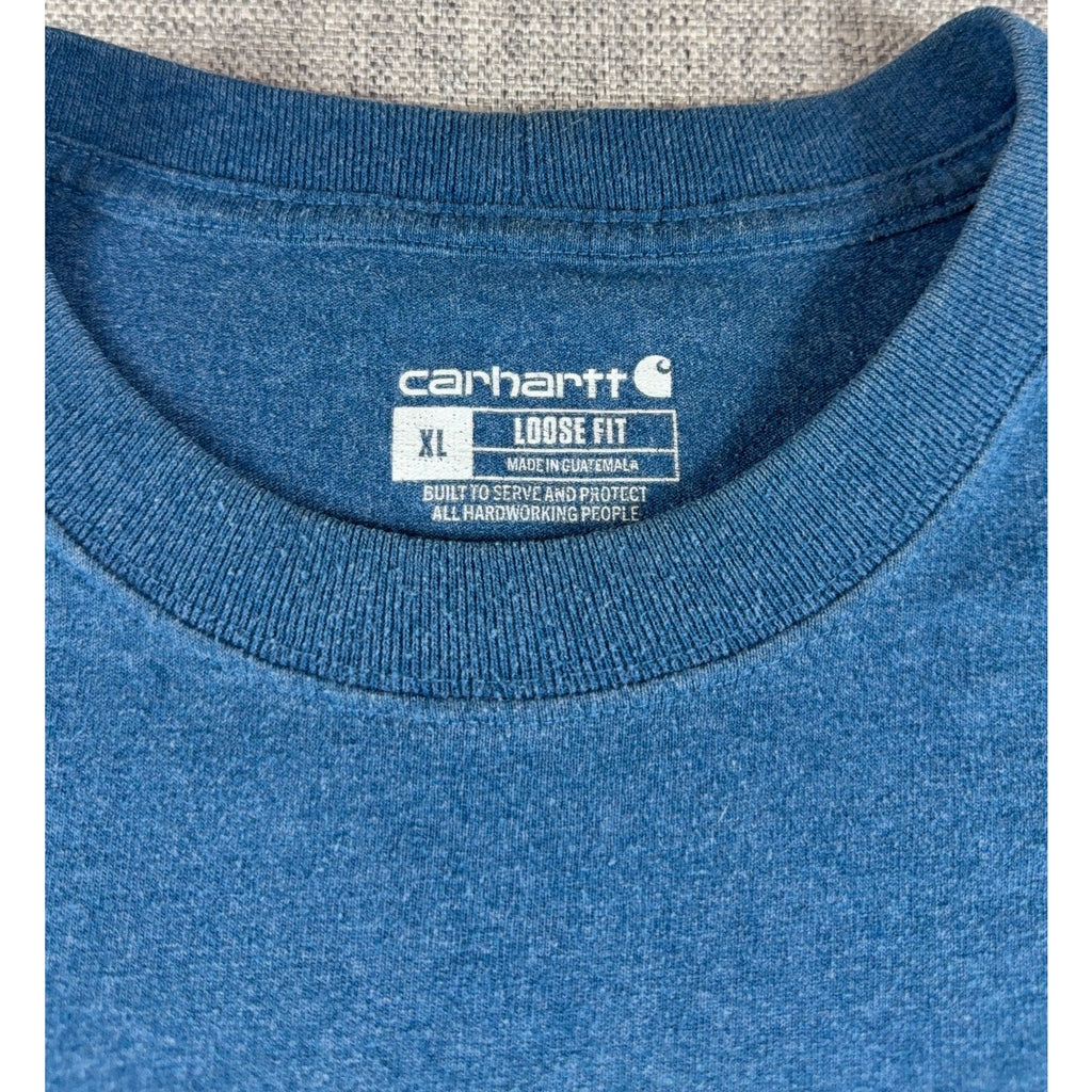 Carhartt K87 Mens XL Loose Fit Pocket T Shirt Blue Heather Workwear Logo