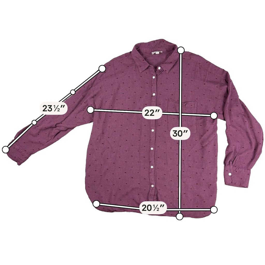 LOFT Outlet Womens XL Burgundy Swiss Dot Button Up Shirt Long Sleeve Blouse
