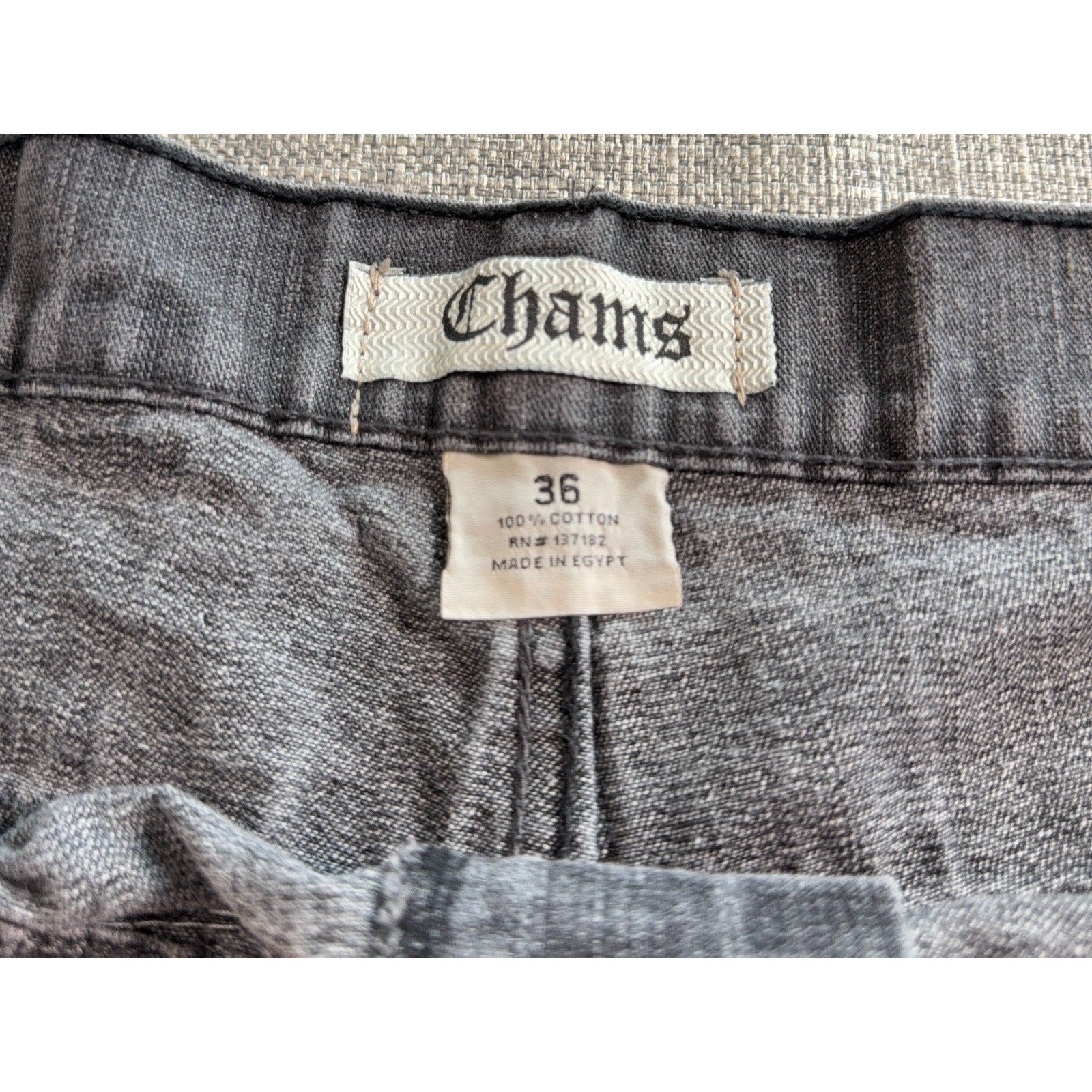 Chams Mens Jeans 36 Gray Black Y2K Embroidered Pocket Straight Leg Denim