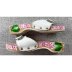 Vintage Style Hand Painted Floral Wooden Clogs White Leather Hydrangea Sandals