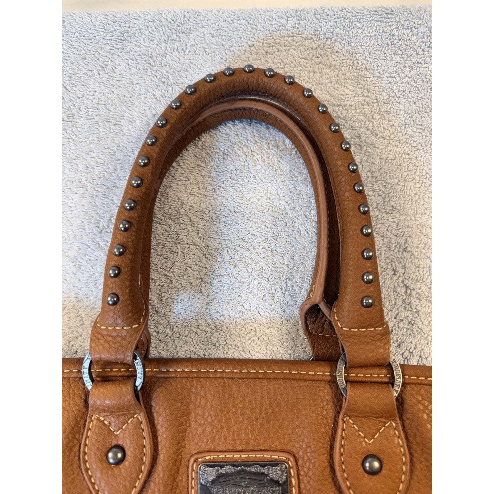 Trinity Ranch Western Tote Purse Brown Studded Fringe Cowgirl Shoulder Bag