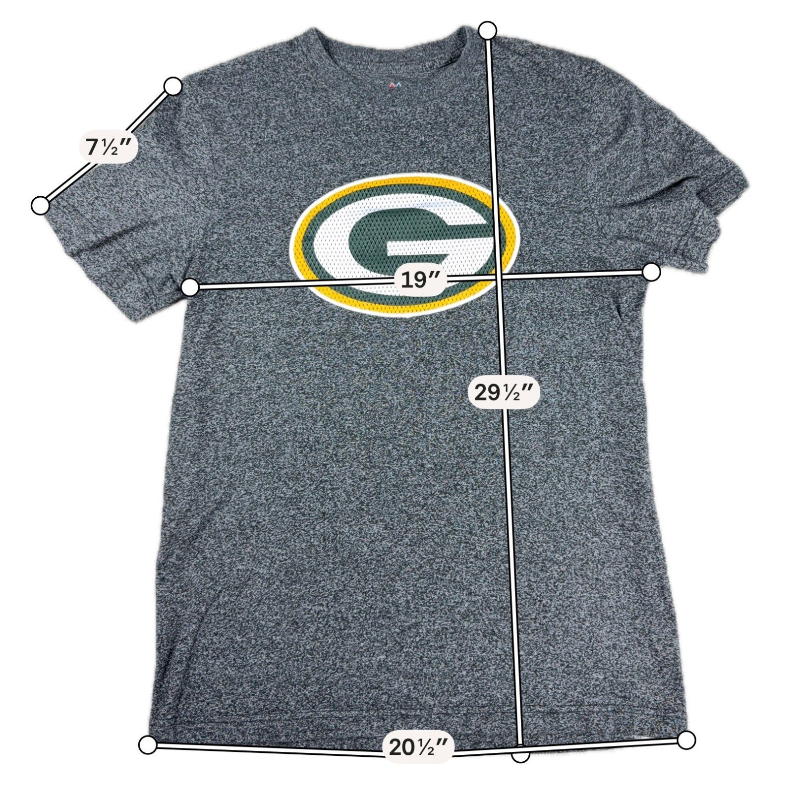 Green Bay Packers Majestic T Shirt Mens M Gray Heather NFL Logo Graphic Tee