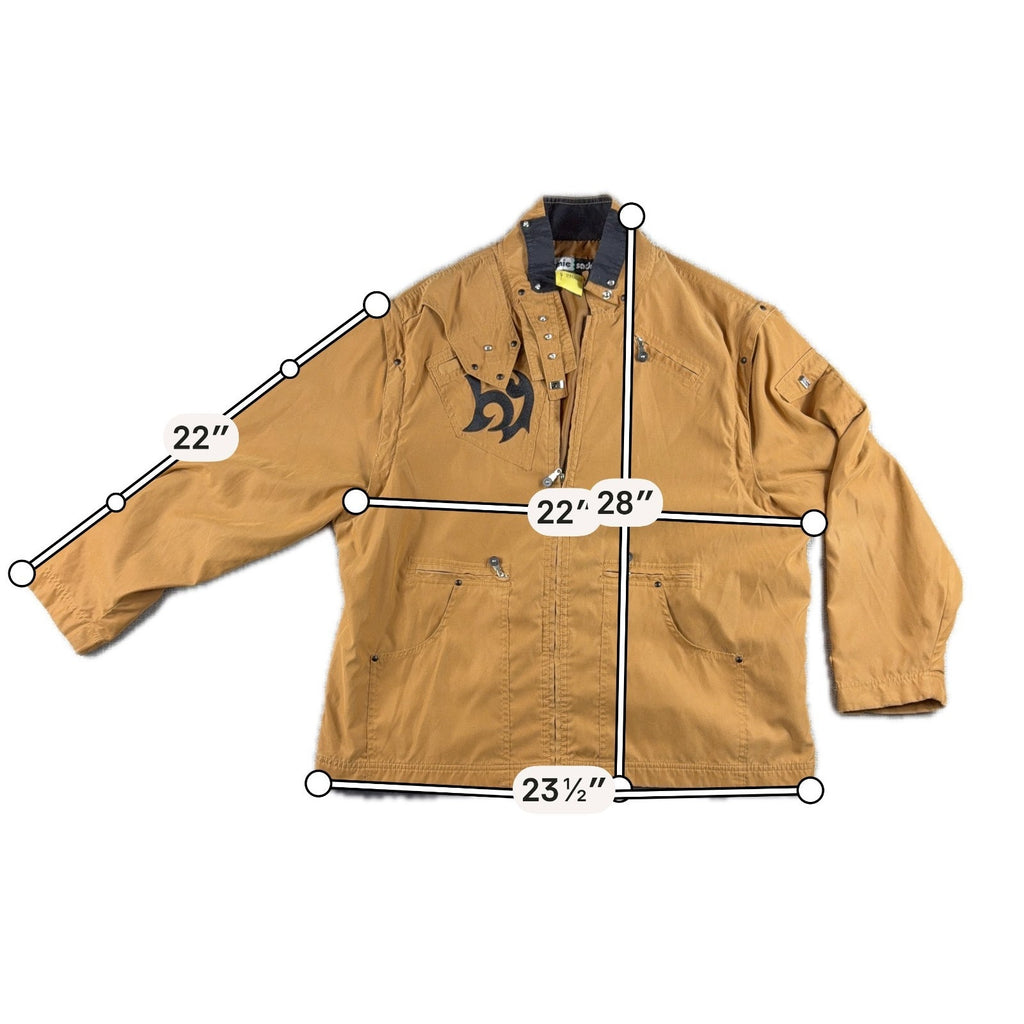 Jamie Sadock XL Y2K Utility Jacket Tan Techwear Convertible Sleeve Cargo Golf