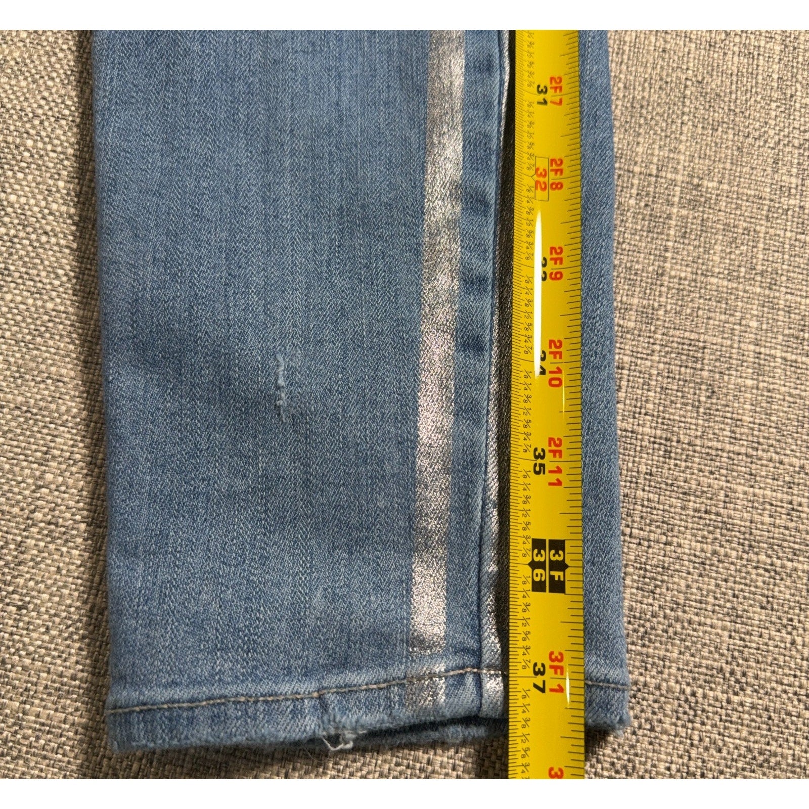 PAIGE Hoxton Ankle Jeans Womens 30 Blue Metallic Silver Stripe Skinny High Rise