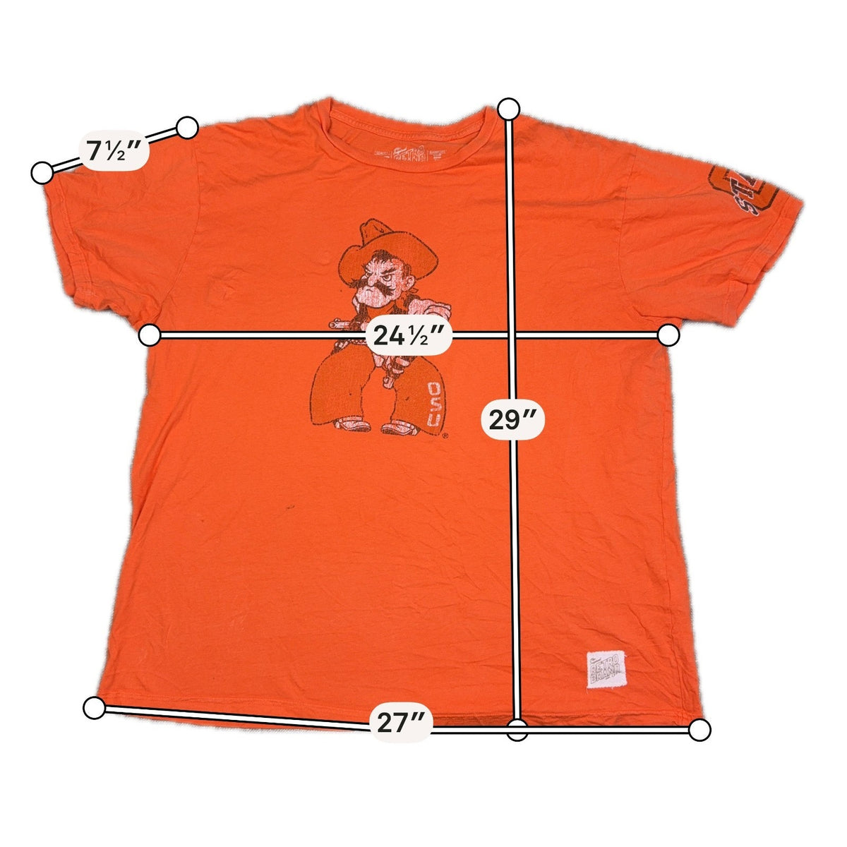 Oklahoma State Cowboys Pistol Pete Retro Brand T Shirt XXL Orange Made USA OSU