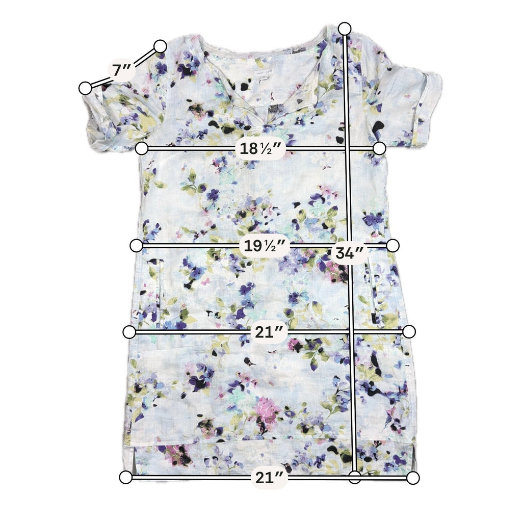 J.Jill Love Linen Floral Shift Dress XS 100% Linen Zip Pockets