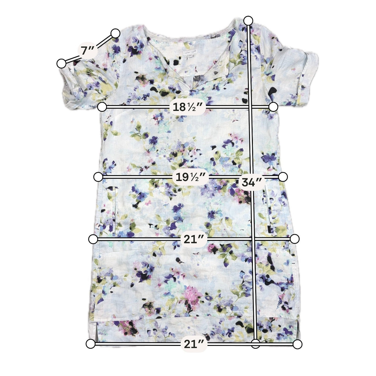 J.Jill Love Linen Floral Shift Dress XS 100% Linen Zip Pockets