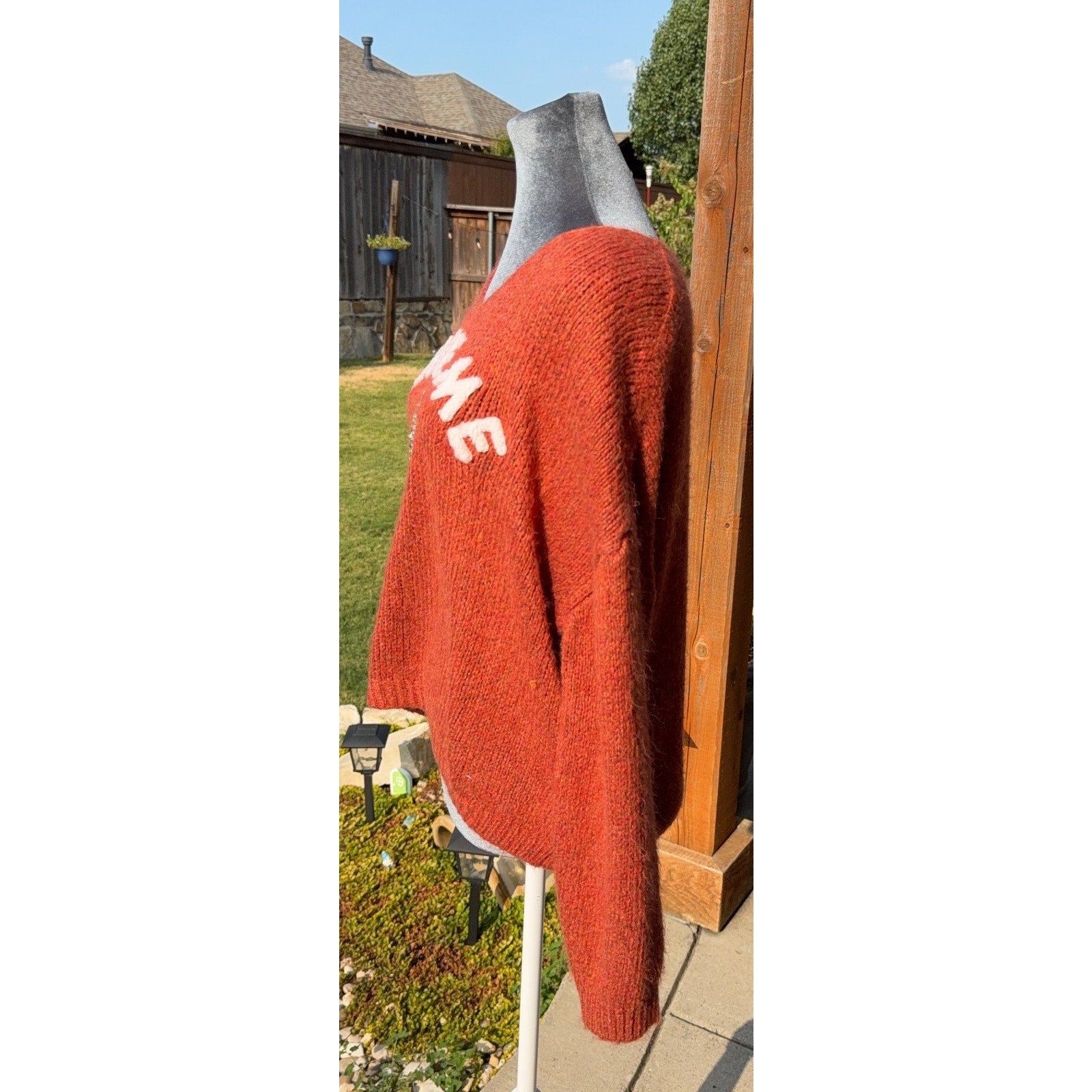 Boheme Made in Italy Sweater Womens Rust Orange Rhinestone Star Oversized Knit