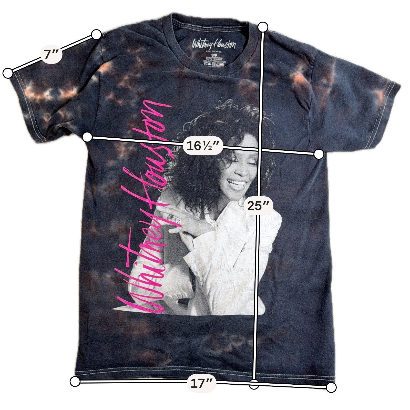 Whitney Houston T Shirt Womens Small Black Tie Dye Portrait Graphic 2021
