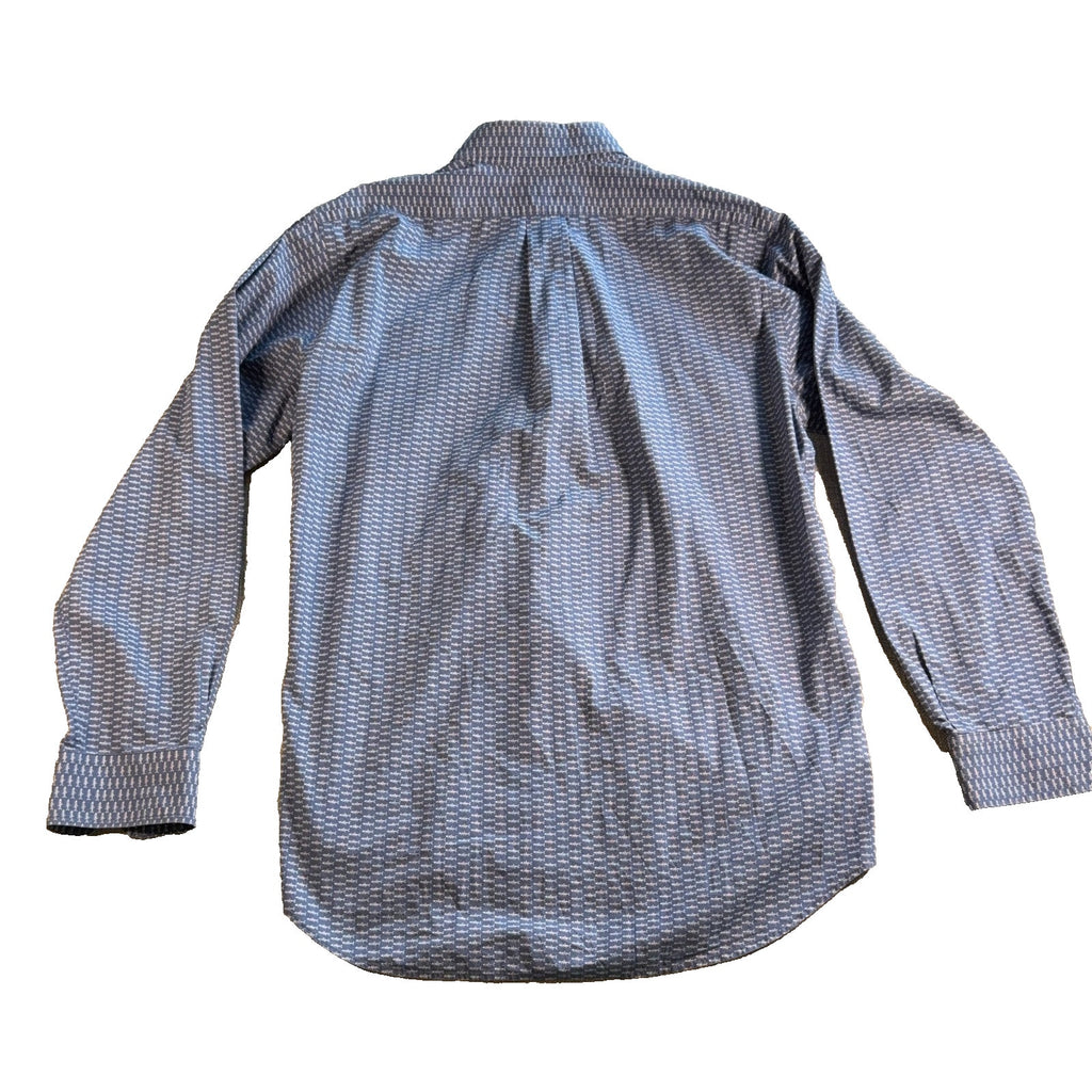 Vineyard Vines Slim Fit Murray Shirt Mens M Blue Fishbone Print Cotton Button