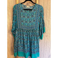 Blue Boho Tunic Peasant Top Blouse R. Vivimos Womens XL 16/18 Floral Paisley