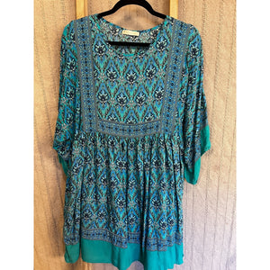Blue Boho Tunic Peasant Top Blouse R. Vivimos Womens XL 16/18 Floral Paisley
