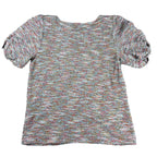 LOFT Womens S Multicolor Boucle Tweed Knit Puff Sleeve Top Short Sleeve