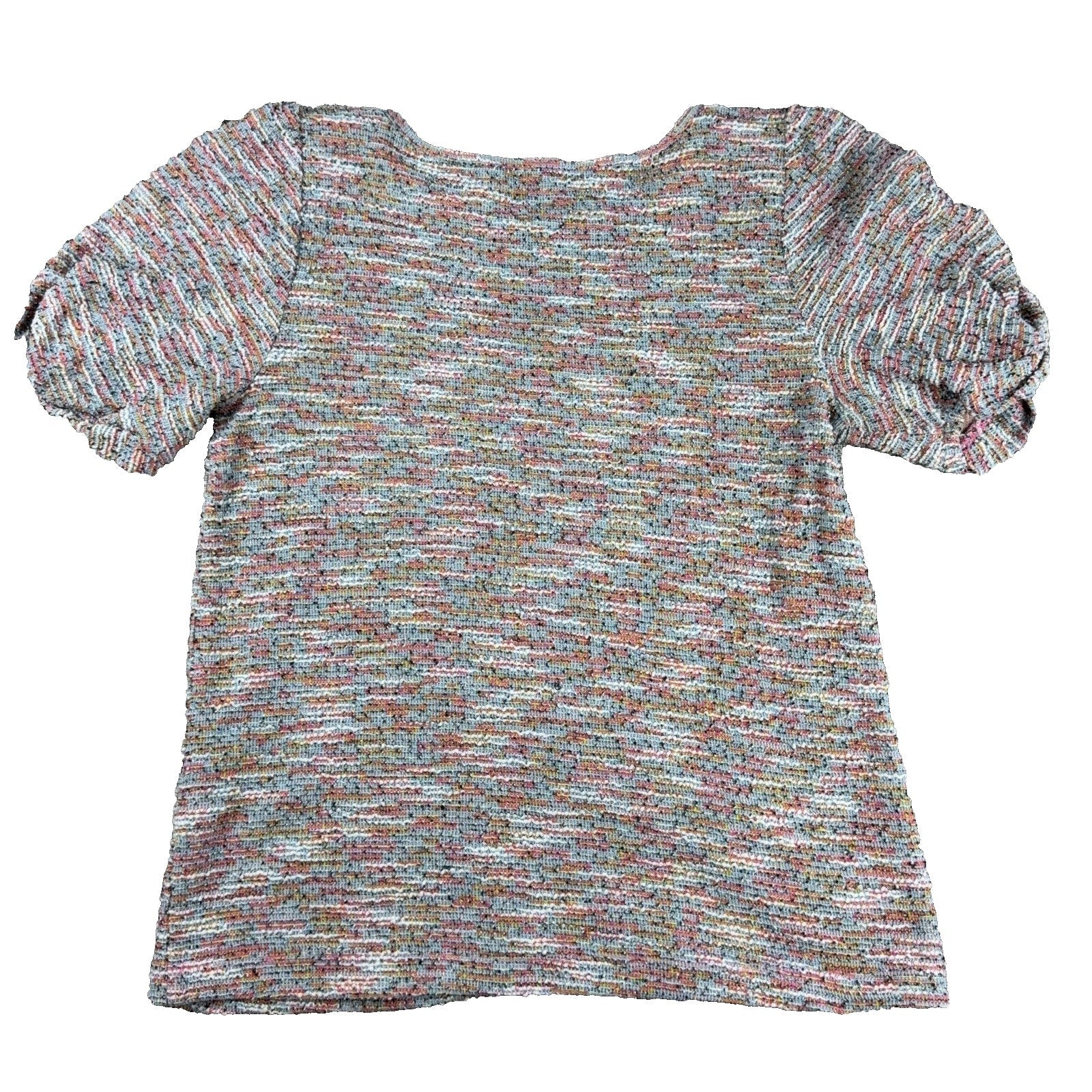 LOFT Womens S Multicolor Boucle Tweed Knit Puff Sleeve Top Short Sleeve
