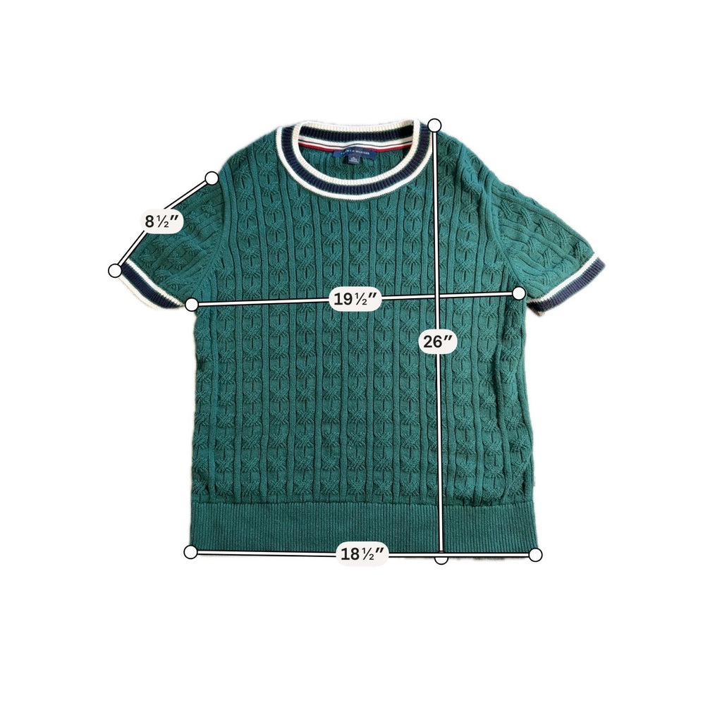 Tommy Hilfiger Cable Knit Sweater Shirt Mens XL Green Short Sleeve Cotton Preppy